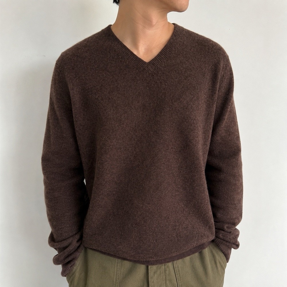 Club Room 100% Lambswool V Neck Sweater Mens M Brown Long Sleeve Wool Pullover